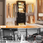 Homieasy 96 Inches Closet Organizer System, 8FT Customizable Walk In Closet Organizer with Hanging Rods, 3 Drawers Garment Rack with Leather Handle , 96" L x 16" W x 75" H, Max Load 1000 LBS, Black