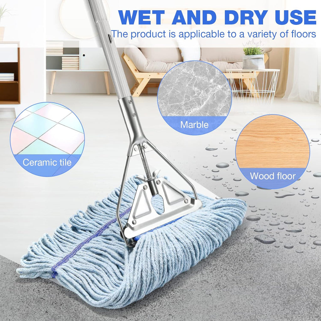 String Mop Heavy Duty for Floor Cleaning- Industrial Commercial Wet Mop with 59inch Mop Handle for Home,Garage,Office, Workshop, Warehouse Floor Cleaning