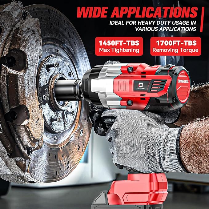 Cordless Impact Wrench 1/2 inch Compatible with Milwaukee 18V Battery: 1700FT-LBS High Torque Impact Wrench Heavy Duty Tool - Brushless Electric Impact Gun Includes LED Work Light - Bare Tool Only