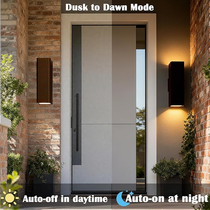 Motion Sensor Outdoor Wall Lights 2-Pack, Dusk to Dawn Exterior Light Fixtures with 3 Lighting Modes, 13'' Up Down Porch Lights with 15W LED Bulbs, Waterproof Wall Sconce for House, Patio, Garage
