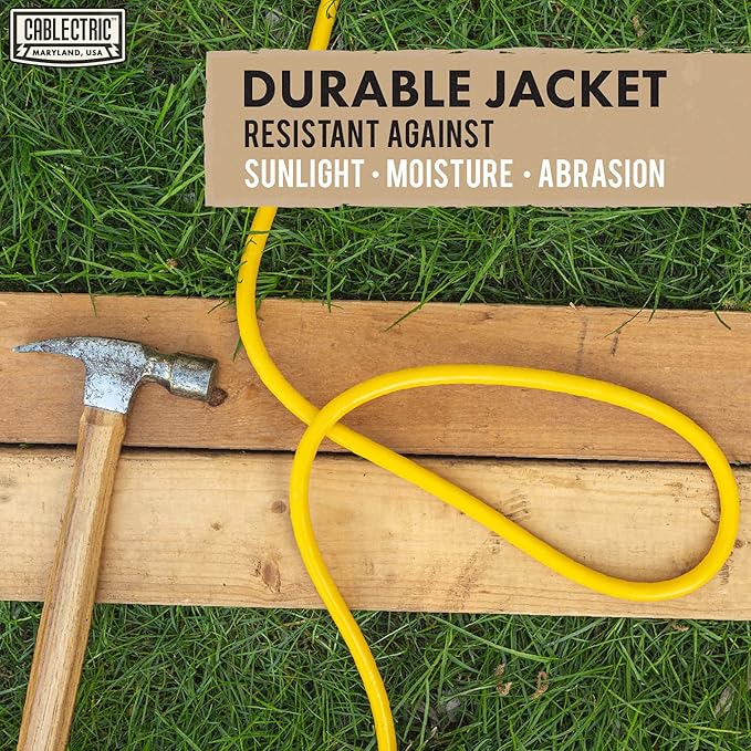 10 Ft Outdoor Extension Cord - 12/3 SJTW Heavy Duty Yellow 12 Gauge Lighted Electrical Cable with 3 Prong Grounded Plug