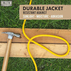 50 Ft Outdoor Extension Cord with 3 Power Outlets - 15 Amp 10/3 SJTW Heavy Duty Yellow 10 Gauge Lighted Electrical Cable with 3 Prong Grounded Plug