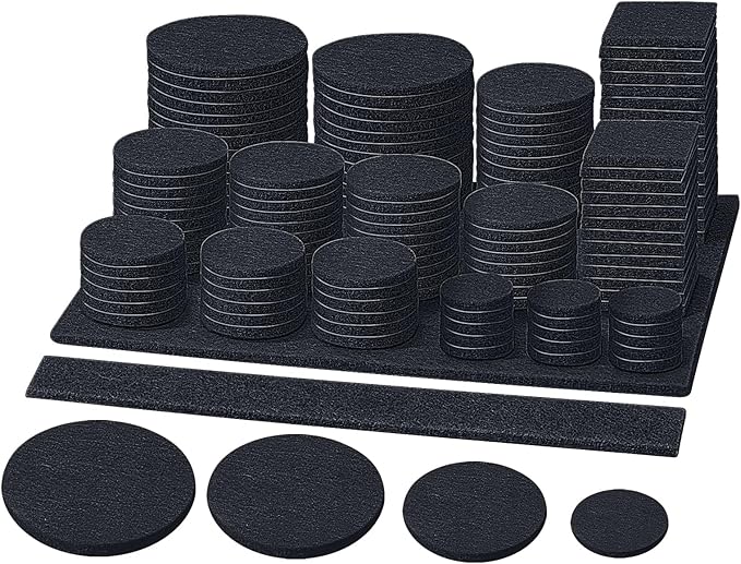 BALEINE 141PCS Felt Furniture Pads, Multi-Size Felt Pads for Chair Legs, Tables, Beds, Scratch-Reducing Floor Protectors for Hardwood Floors, Tile, Vinyl, and Laminate (141PCS, Black)