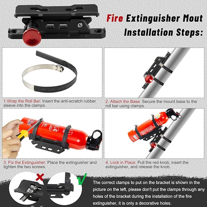 Fire Extinguisher Mount for Vehicle - Quick Release Fire Extinguisher Bracket Holder for Jeep Wrangler JT, TJ, JL, JKU, UTV, Polaris RZR, Ranger, Can-Am X3, Yamaha, ATV, Tractor – Corrosion-Resistant