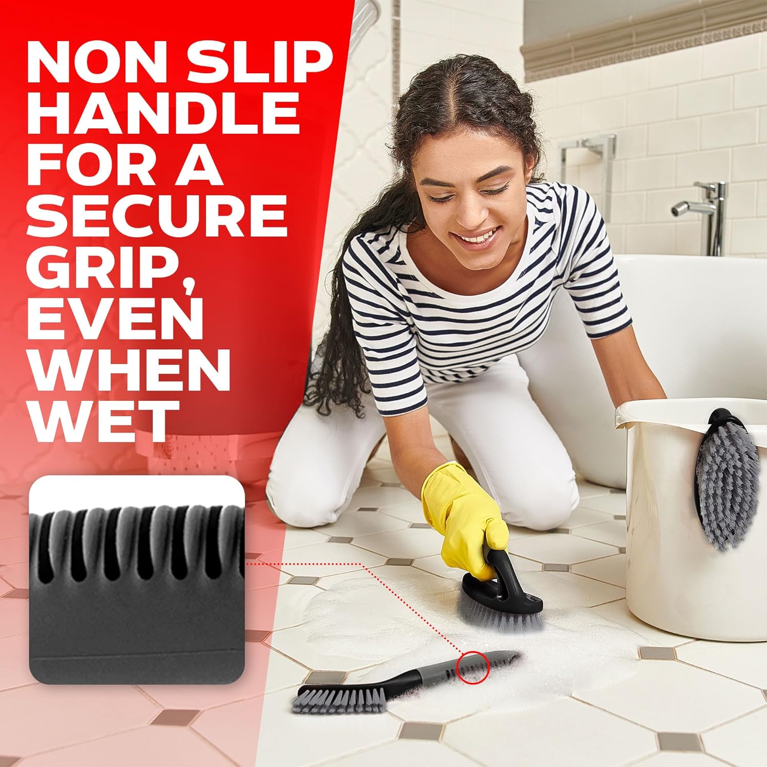 Scrub Brush Set of 3pcs - Cleaning Shower Scrubber with Ergonomic Handle and Durable Bristles - Grout Cleaner Brush - Scrub Brushes for Cleaning Bathroom/Shower/Tile/Kitchen/Floor/Bathtub/Carpet