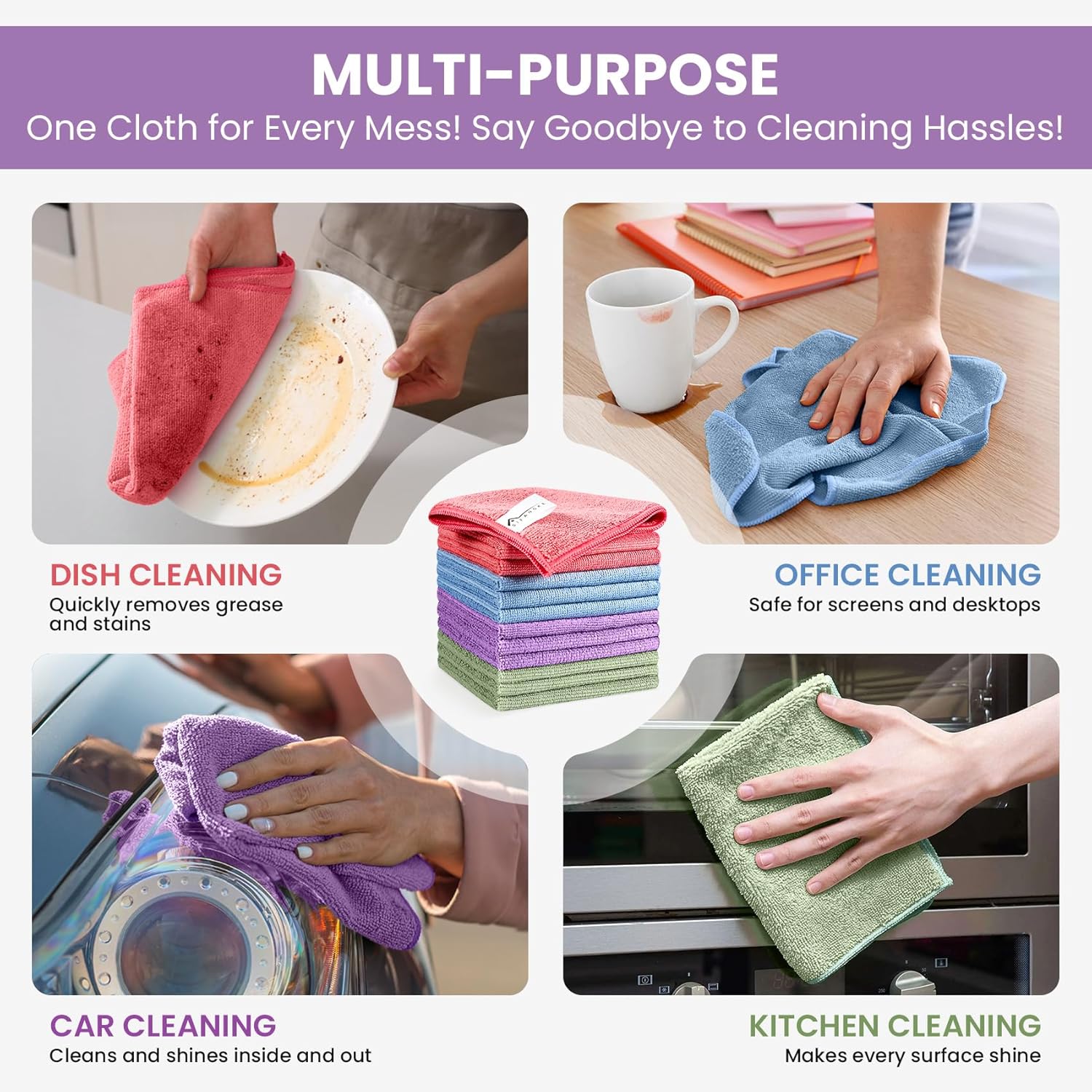 Microfiber Cleaning Cloth, 150 Pack Assorted Color Cleaning Rags for Housekeeping, Colorful Reusable Microfiber Towels for Car, Kitchen, Bathroom and Household Cleaning Supplies, 11.8"X11.8"