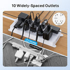 TROND Surge Protector Power Strip, 4000J, ETL Listed, 10 Widely Spaced Outlets, 2 USB C and 2 USB A Ports, Flat Plug 5ft Extension Cord, Wall Mountable, Under Desk Power Strip for Home Office, White