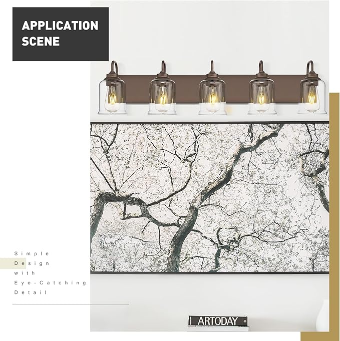 zeyu 5-Light Modern Vanity Light Fixture, 36" Bathroom Light Fixtures Wall Mount with Clear Glass, Oil Rubbed Bronze Finish, ZSL72B-5W ORB