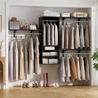 Cyclysio 96 Inch Closet Organizers and Storage, 8 FT Hanging Closet Organizer with 4 Adjustable Rods, Wardrobe Organizers with 3 Shelving Towers for 4-8FT Spaces(Cut-to-Fit), Black