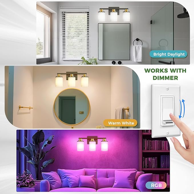 DORESshop 17 Inch Bathroom Light Fixtures, 3-Light Black and Gold Bathroom Lighting Fixtures Over Mirror with Milk Glass Shade, Vanity Lights for Living Room Bedroom