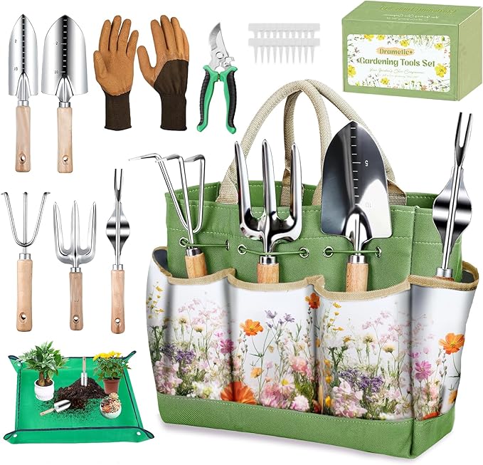 Gardening Tools Set for Women 29Pcs Heavy Duty Garden Hand Tools Set with Floral Tote Bag Rust-Proof Garden Tool Kit Supplies Gardening Esssential Gifts for Women Men