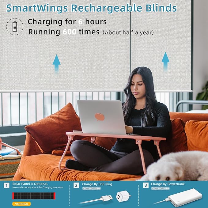 SmartWings Motorized Smart Blinds with Remote, Custom Automatic 100% Blackout Roller Shade Compatible with Alexa/Homekit/Google, Electric Smart Blinds for Indoor Windows, Vigor White