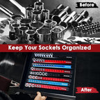1/2" Magnetic Socket Holder Organizer - Aluminum Alloy Socket Rail Tray for Tool Box Drawer, Socket Rack with Extra 2Pcs Replacement Clips for Automotive Garage(Black)