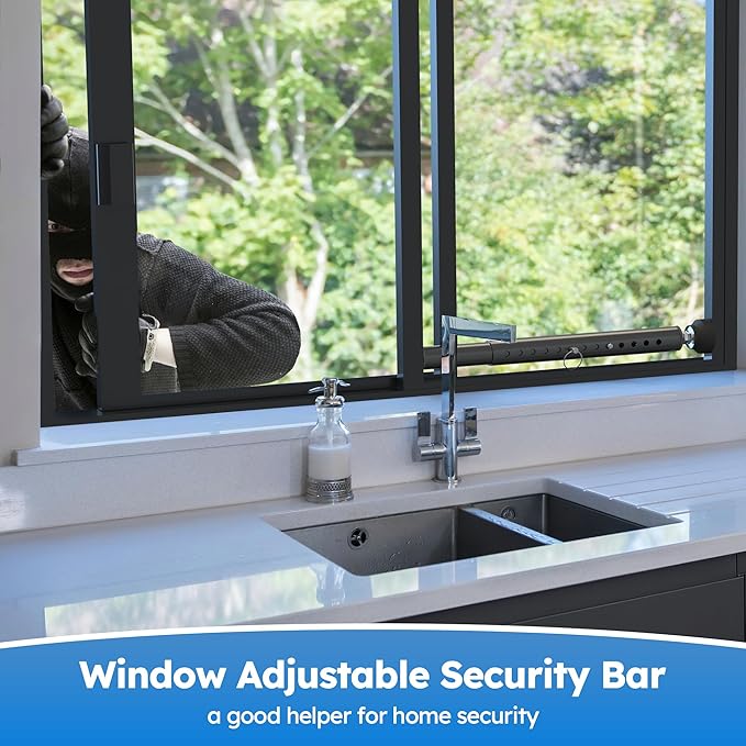 Adjustable（Short）Window Security Bars for Inside Windows, Window Safety Bars for Sliding/Vertical Windows, Window Guards for Home Security, Anti Theft Jammer Bars for（Small）Window -Black 1 Pcs