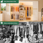 Closet System, 22.5" Wide Organizer with 3 Hanging Rods, Wood Tower Storage for Walk In Closets, Wall Mounted Wardrobe Organizer Kit, Bedroom, Fit Space 6-10 ft