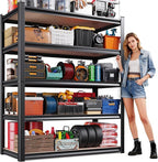 Garage Shelving-2050 lbs 5 Tier Storage Shelves,Adjustable Heavy Duty Metal Shelving Unit and Storage Large Rack,Utility Steel Shelf for Warehouse Industrial Pantry Basement -78"x46"x20",Black