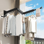 Drying Rack Clothing, Retractable Clothes Drying Rack,Wall Mounted Laundry Rack, Laundry Drying Rack Wall Mount,Collapsible Clothes Rack,can Fold Upward & Left & Right,Black Color