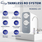 iSpring RO800G+UVF8 Tankless Reverse Osmosis System with LED UVF8 Light, 800 GPD Fast Flow RO System, 2.5:1 Pure to Drain Ratio RO Water Filter System, Brushed Nickel Faucet
