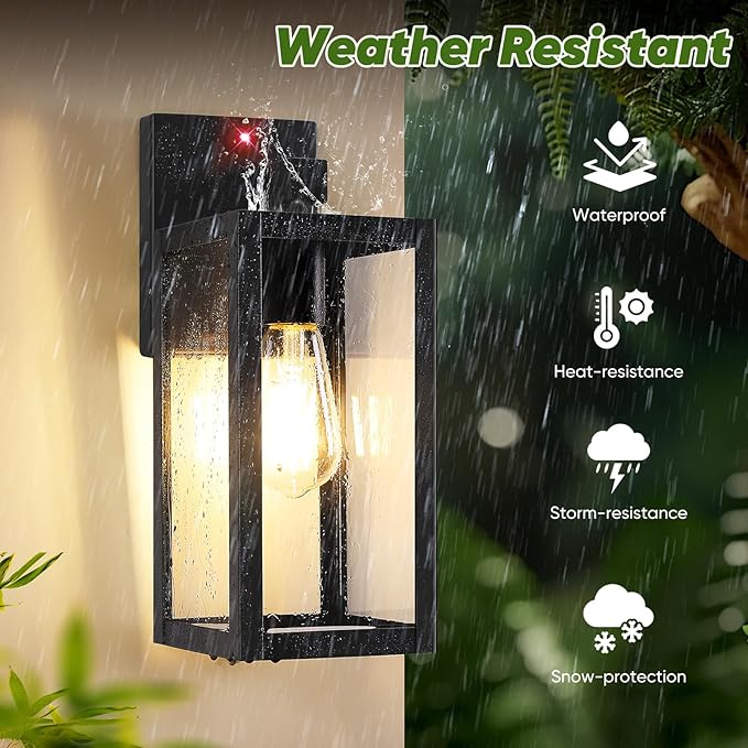 BesLowe Upgraded Motion Sensor Outdoor Wall Light, 13” Dusk to Dawn Porch Light Outdoor Wall Sconce Lantern, 3 Lighting Modes Exterior Lighting Fixture Wall Mount, Outside Light for House, Black