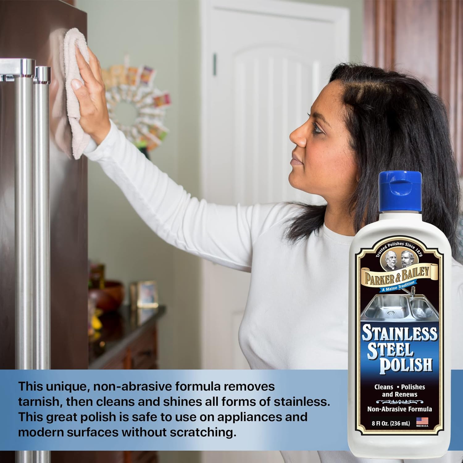 Parker & Bailey Stainless Steel Polish - Best Cleaner for Appliances Sink Grill Cookware Clean, Restore Kitchen Cleaning Supplies Stain Remover