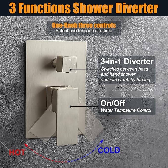 Enga Shower System with Body Jets 12 Inch Wall Mounted Rain Shower and Handheld Sprays Brass Full Body Massage Spa Jets Contain Rough-in Shower Valve, Brushed Nickel