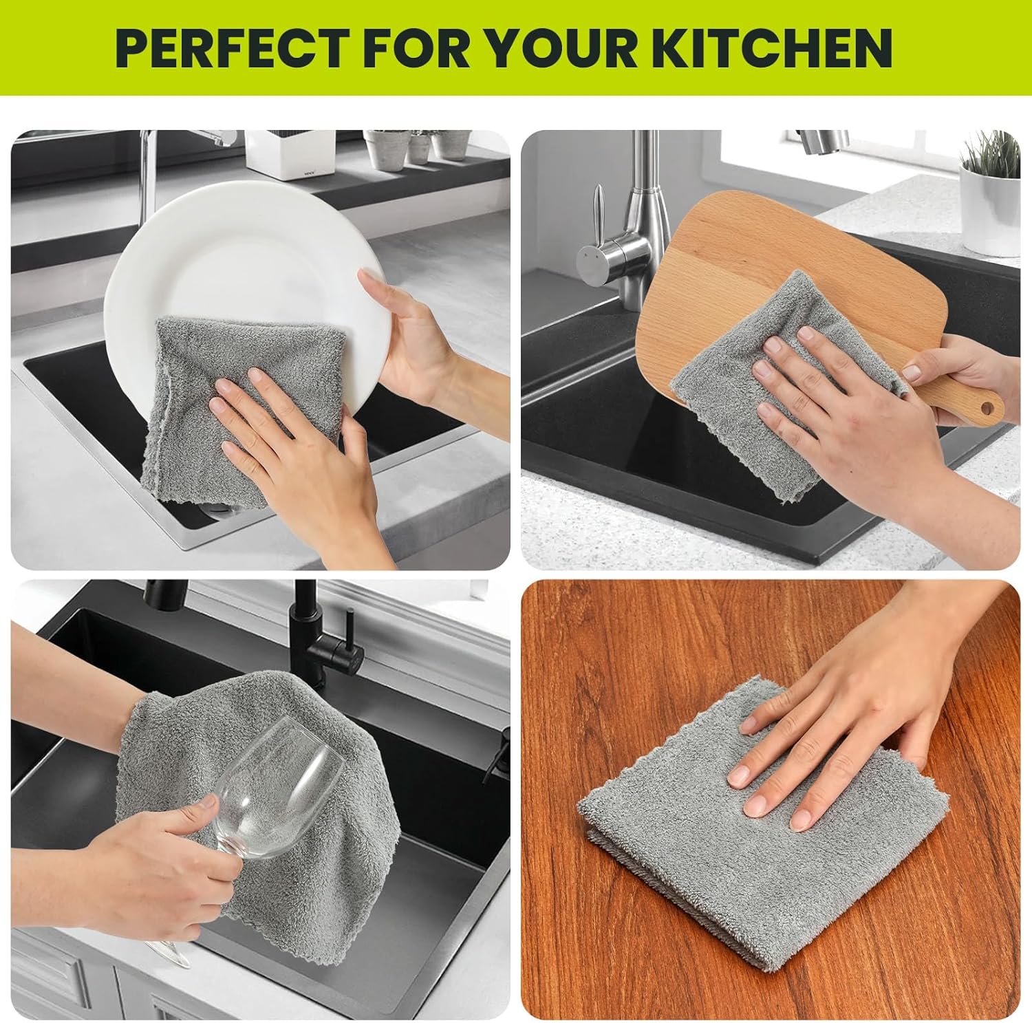 12 Pack Cleaning Cloth,Ultra Soft Absorbent Quick Drying Microfiber Cleaning Rags,No Scratches,Reusable,Washable,Lint Free Cleaning Towels for Kitchen,Window,Glass,car,11.8"×11.8"(Dark Grey)