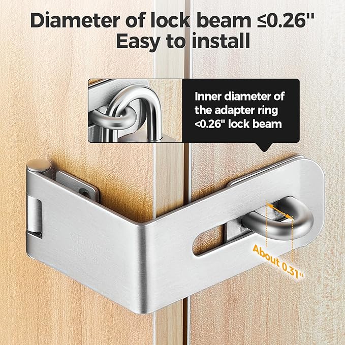 Hasp Latch, 90 Degree Solid 304 Stainless Steel File Cabinet Lock Desk GEMASP Drawer Lock, Safe Security Padlock Latch Hasp Lock for Personal Privacy (Large)