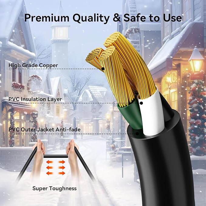 K KASONIC - 25 FT Halloween Lights Outdoor Extension Cord 1 to 3 Splitter, 3 Prong Outlets Plugs, 16AWG/3C SJTW Weatherproof Wire for Holiday Decoration Light, ETL Listed, Black