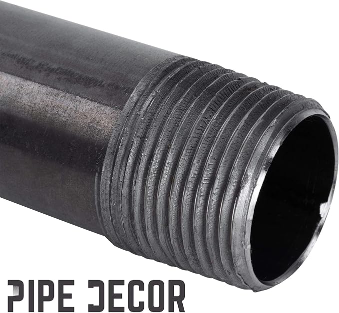 PIPE DÉCOR 1/2” x 42” Malleable Cast Iron Pipe Nipple, Pre-Cut Connectors, Industrial Steel Grey Fits Standard Half Inch Black Threaded Pipes Nipples and Fittings, Build Vintage DIY Furniture, 4 Pack