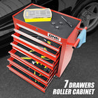 DNA MOTORING TOOLS-00264 7-Drawer Plastic Top Rolling Tool Cabinet with Keyed Locking System,27.55" L X 13" W X 30.31" H,Red