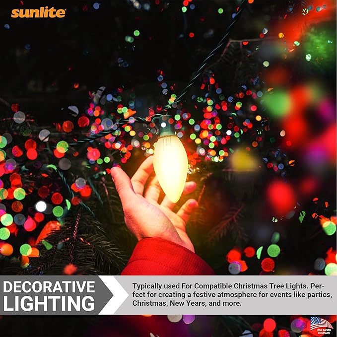 Sunlite Incandescent C9 Colored Night Light Bulb, 7 watts, 120 Volts, Intermediate E17 Screw Base, 2000 Rated Hours, Christmas-Lights Nightlight, Clear, 25 Pack
