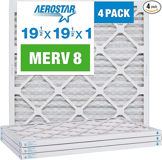 Aerostar 19.5x19.5x1 MERV 8 - 4 Count - High Efficiency Pleated HVAC, Furnace & Air Conditioner Filters - Removes Dust, Lint, Mold & Allergy-Causing Pollen