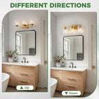 DORESshop 20 Inch Bathroom Light Fixtures, 3-Light Gold Bathroom Lighting Fixtures Over Mirror with Clear Glass Shade, Vanity Lights for Living Room Bedroom, ETL Listed