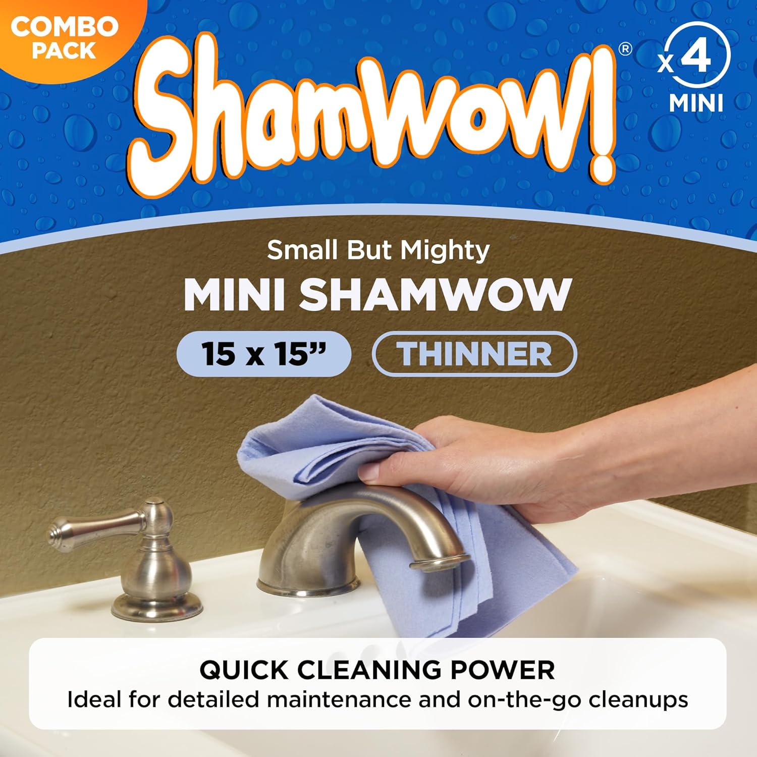 Original Shamwow - Super Absorbent Multi-Purpose Cleaning Shammy Chamois Towel Cloth - Holds 10X its Weight in Liquid - Machine Washable - Will Not Scratch (8 Pack, Orange)