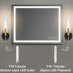 Black and Gold Bathroom Light Fixtures Over Mirror, Wall Sconces Set of 2 with Knurled Texture, Modern Industrial Vanity Lights with Clear Glass Tube Shade, Matte Black and Gold Wall Lamps for Bedroom