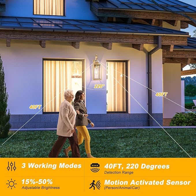 Large Motion Sensor Outdoor Wall Light 20" - Gold Dusk to Dawn Outdoor Lighting, Modern Wall Mount Light Fixture, Waterproof Porch Light Fixture for Outside House Garage, 3 Modes/Anti-Rust