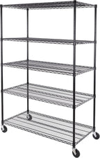 Seville Classics UltraDurable Heavy Duty NSF Solid Steel Wire Rack Storage Unit, Organizer for Garage, Warehouse, Office, Restaurant, Classroom, Kitchen, Black, 5-Tier Shelving, 48" W x 24" D