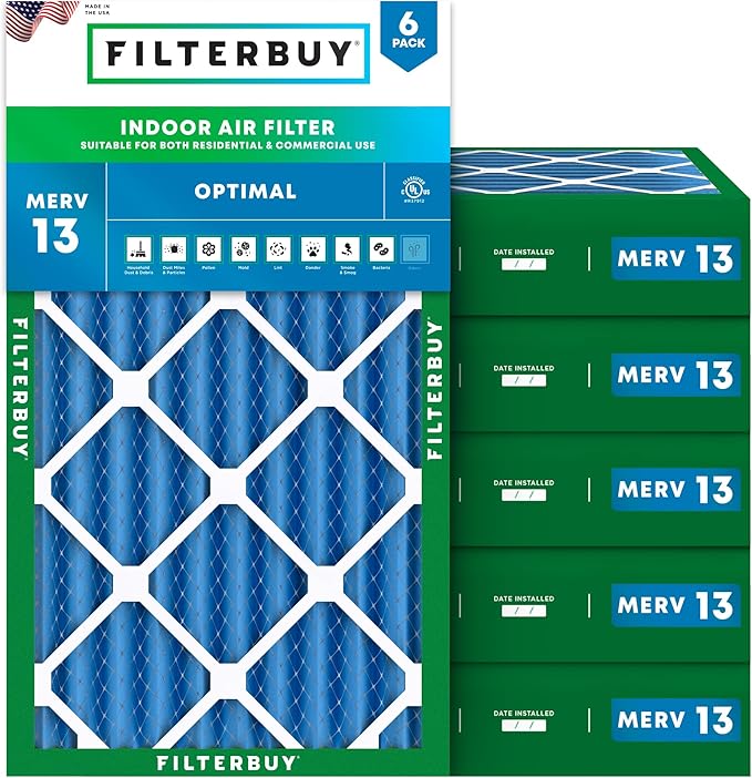 Filterbuy 14x25x4 Air Filter MERV 13 (MPR 1900) Health Defense Replacement (6-Pack), Electrostatic Pleated HVAC AC Furnace Filters, Made in USA (Actual Size: 13.88 x 24.88 x 3.63)