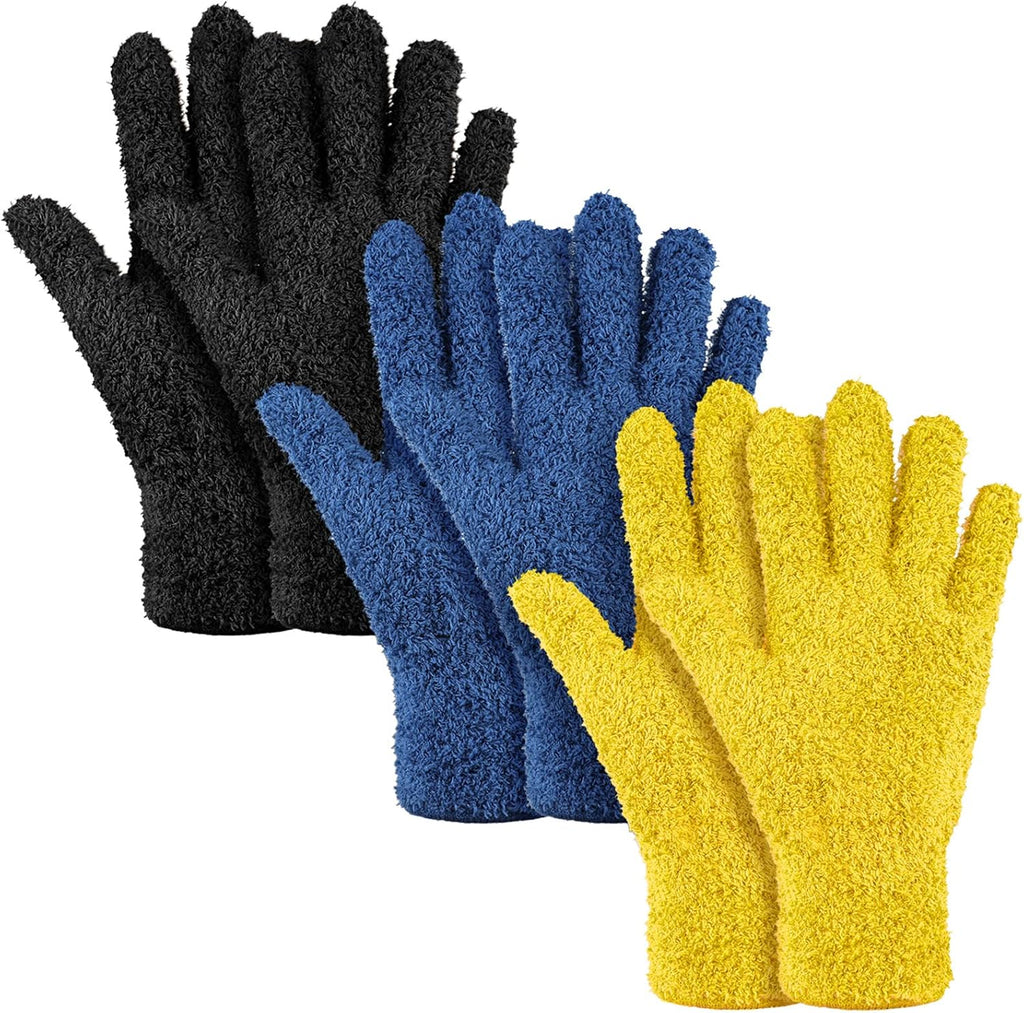 Patelai 3 Pairs Microfiber Plant Dusting Gloves Leaf Cleaning Gloves for Indoor Plants, Blinds, Furniture, House(Large,Black, Navy, Yellow)