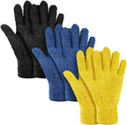 Patelai 3 Pairs Microfiber Plant Dusting Gloves Leaf Cleaning Gloves for Indoor Plants, Blinds, Furniture, House (Small,Black, Navy, Yellow)