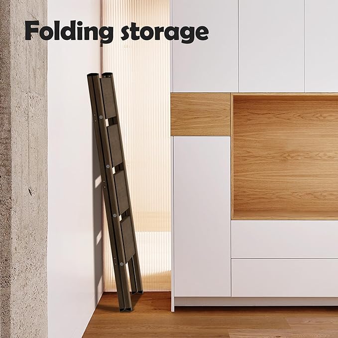 Taranta 4 Step Ladder,Aluminum Lightweight Folding 4 Step Stool with Anti-Slip Wide Pedal,330lbs Capacity Step Ladder for Household,Kitchen,Office - Walnut