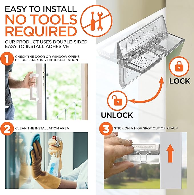 Sliding Glass Door Lock for Home Safety - 10 Pack Sliding Patio Door Locks, Child Safety Slide Window Stopper, Extra Strong Adhesive