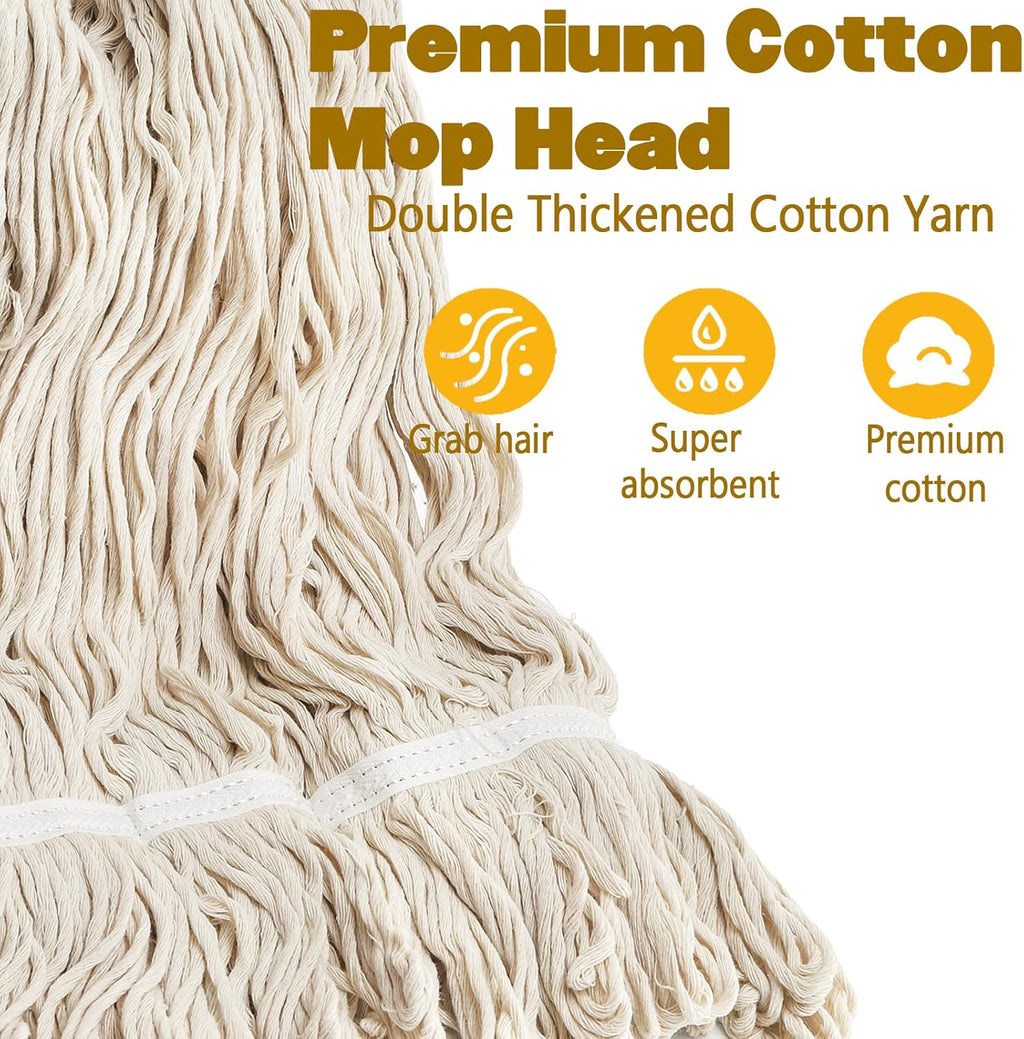 Yesland Mop with 2 Cotton Heads, Heavy Duty 61in Long Handle Looped-End String Wet Mops for Cleaning Office, Garage, Hardwood, Warehouse, Factory, Mall, Deck