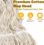 Yesland Mop with 2 Cotton Heads, Heavy Duty 61in Long Handle Looped-End String Wet Mops for Cleaning Office, Garage, Hardwood, Warehouse, Factory, Mall, Deck