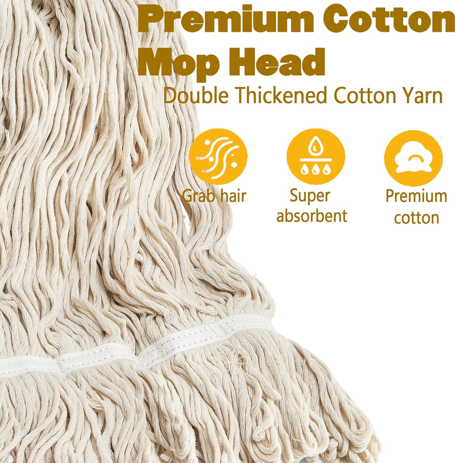 Yesland Mop with 2 Cotton Heads, Heavy Duty 61in Long Handle Looped-End String Wet Mops for Cleaning Office, Garage, Hardwood, Warehouse, Factory, Mall, Deck