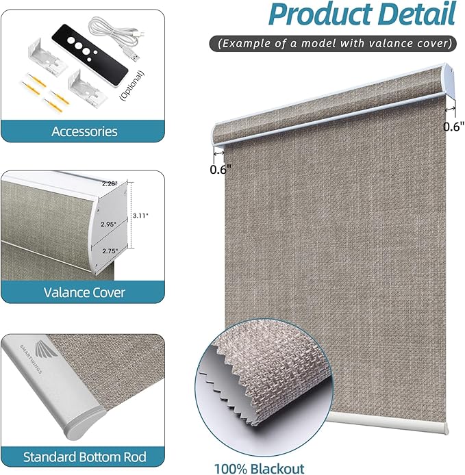 SmartWings Motorized Smart Blinds with Remote, Custom Automatic 100% Blackout Roller Shade Compatible with Alexa/Homekit/Google, Electric Smart Blinds for Indoor Windows, Vigor Sage