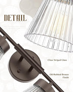 4-Light Bathroom Vanity Light, HWH Oil-Rubbed Bronze Bathroom Light Fixtures Farmhouse Vanity Lamp Over Mirror with Clear Striped Glass Shade, 5HZG97B-4W ORB