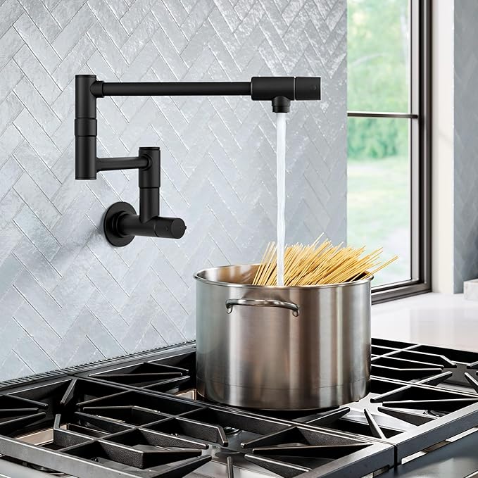 KRAUS Bolden 2 Handle Pot Filler Faucet with Retractable Arm, Wall Mount Kitchen Faucet, Pot Filler for Over Stove in Matte Black, KPF-5003MB