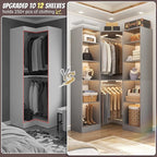 Corner Closet System with 12 Shelves, 39.2" Corner Closet Organizer System with 2 Hanging Rods, Versatile 6-Tier Walk-in Closets for Corner Space, Grey (39.2" L x 39.2" W x 80" H)