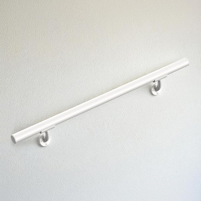 Meranti Aluminum Handrail for Indoor or Outdoor Steps and Stairs – Hand Rails for Elderly – DIY Complete Stair Railing Kit (AHR, Glossy White, 5' Length)